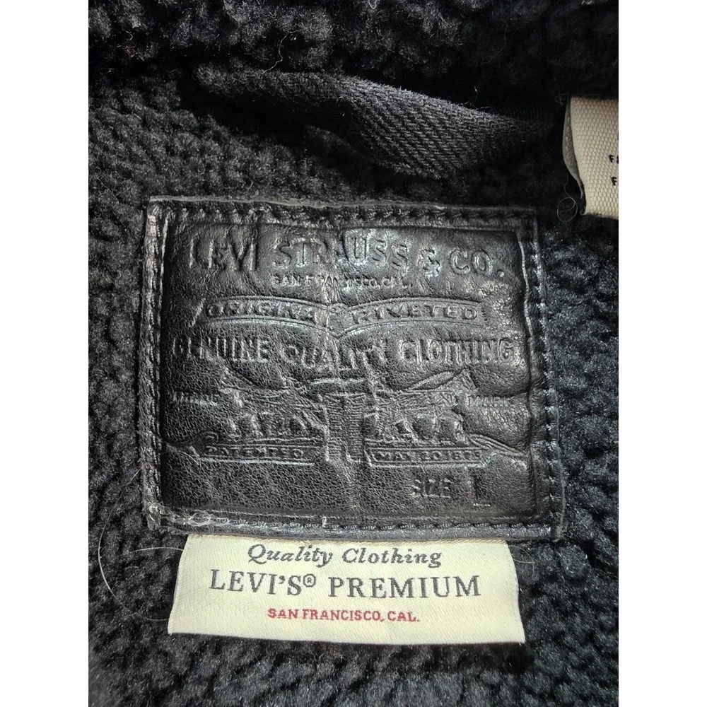 Levis Denim Jacket Adult Large Blk Sherpa Lined Black Tab Trucker Fleece